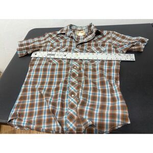 Wrangler Western Button Plaid Shirt Brown Blue Pearl Snap Cowboy unknown size